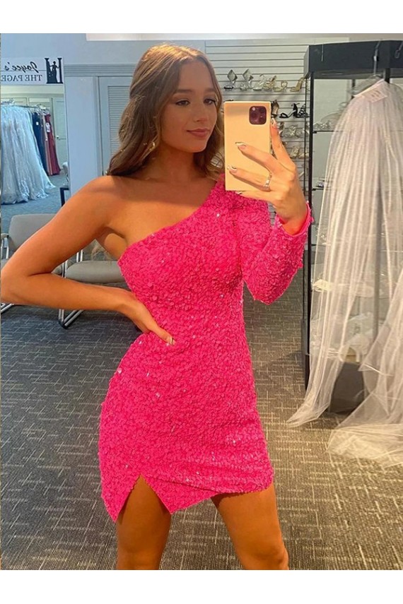 Sheath One Shoulder Velvet Sequins Short Shown Color Velvet Sequin Prom Dress / Evening Dress Sydney