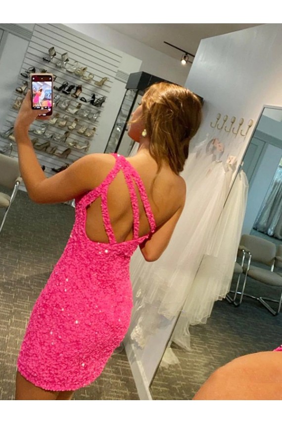 Sheath One Shoulder Velvet Sequins Short Shown Color Velvet Sequin Homecoming Dress Sydney