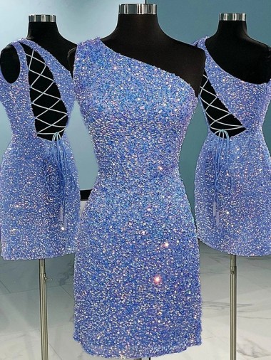 Sheath One Shoulder Velvet Sequins Short Shown Color Velvet Sequin Prom Dress Sydney