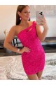 Sheath One Shoulder Velvet Sequins Short Fuchsia Velvet Sequin Prom Dress / Evening Dress Sydney