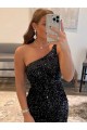 Sheath One Shoulder Velvet Sequins Short Black Velvet Sequin Prom Dress / Evening Dress Sydney