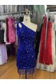 Sheath One Shoulder Velvet Sequins Short Royal Blue Velvet Sequin Prom Dress Sydney