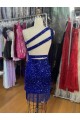 Sheath One Shoulder Velvet Sequins Short Royal Blue Velvet Sequin Prom Dress Sydney