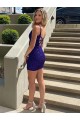 Sheath V-Neck Velvet Sequins Short Royal Blue Velvet Sequin Prom Dress Sydney