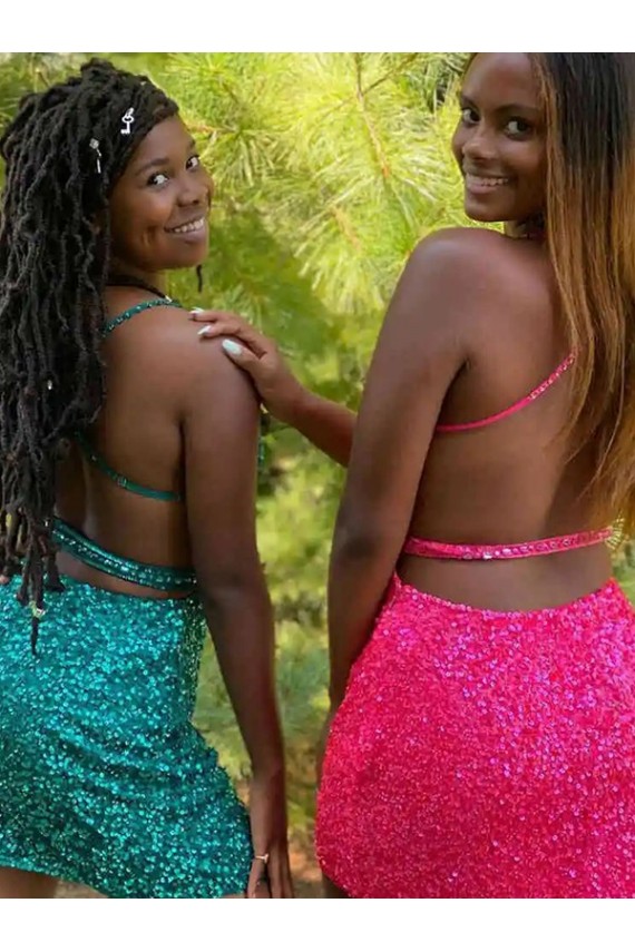 Sheath V-Neck Velvet Sequins Short Dark Green Velvet Sequin Prom Dress Sydney