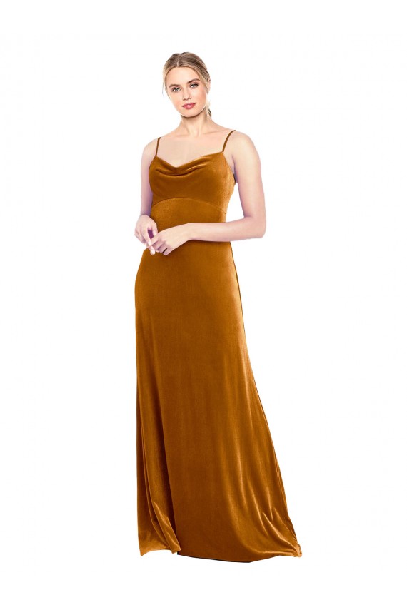 A-Line Cowl Neck Stretch Velvet Long Gold Prom Dress / Bridesmaid Dress Sydney
