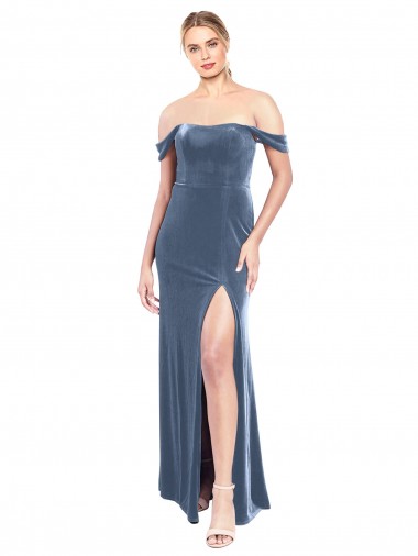 A-Line Strapless Stretch Velvet Long Dusty Blue Prom Dress / Bridesmaid Dress Sydney