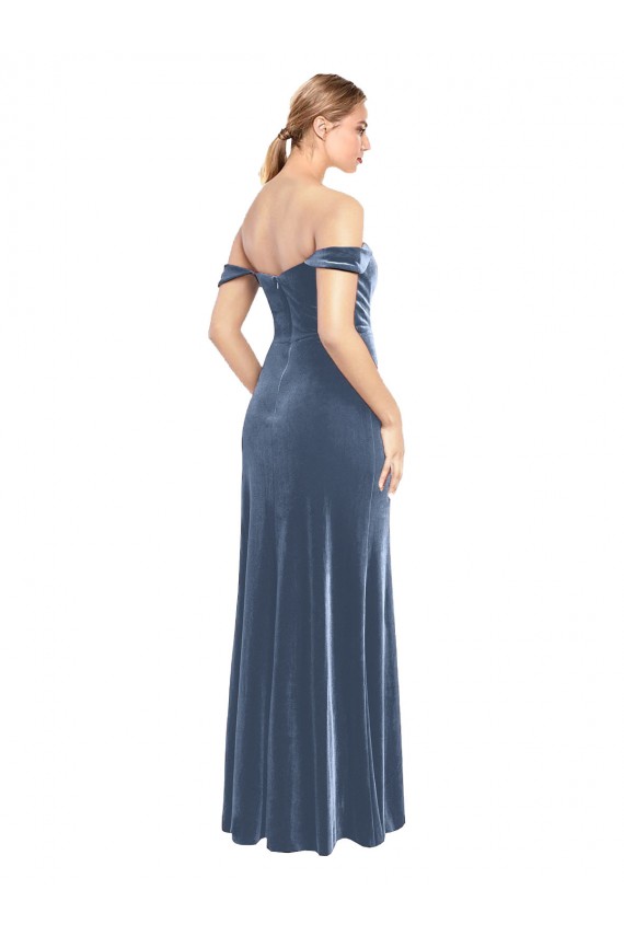 A-Line Strapless Stretch Velvet Long Dusty Blue Prom Dress / Bridesmaid Dress Sydney