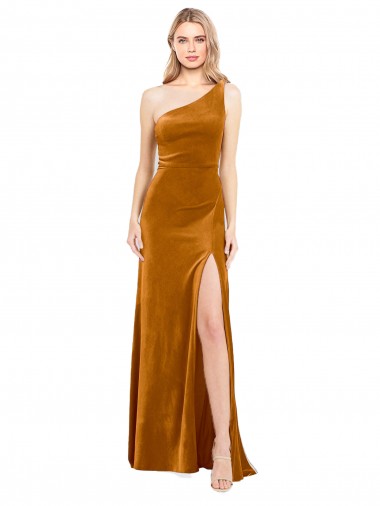 A-Line One Shoulder Stretch Velvet Long Gold Formal Evening Gown / Prom Dress / Bridesmaid Dress Sydney