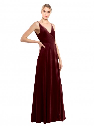 A-Line V-Neck Stretch Velvet Long Burgundy Bridesmaid Dress / Evening Dress Sydney