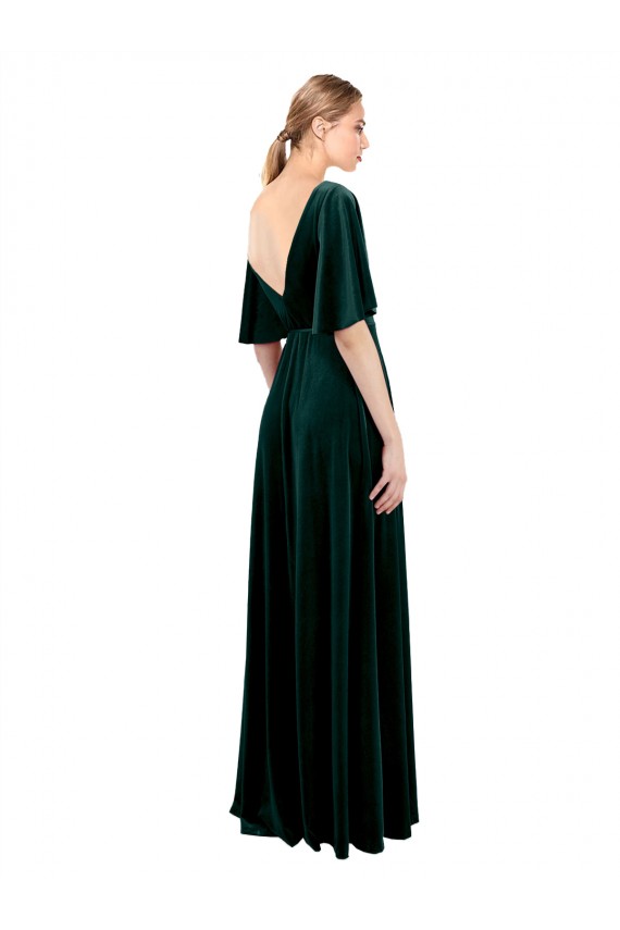 A-Line V-Neck Stretch Velvet Long Dark Green Prom Dress / Bridesmaid Dress Sydney