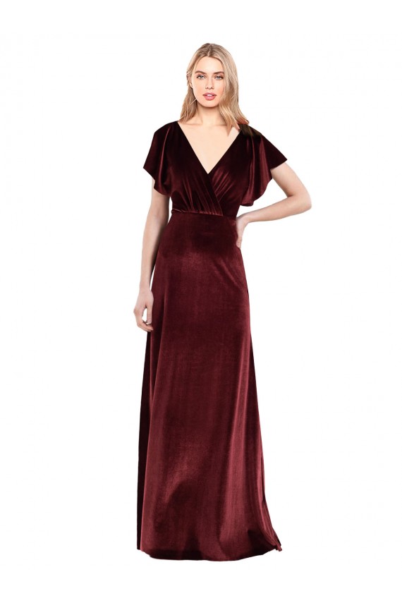 A-Line V-Neck Stretch Velvet Long Burgundy Prom Dress / Bridesmaid Dress Sydney