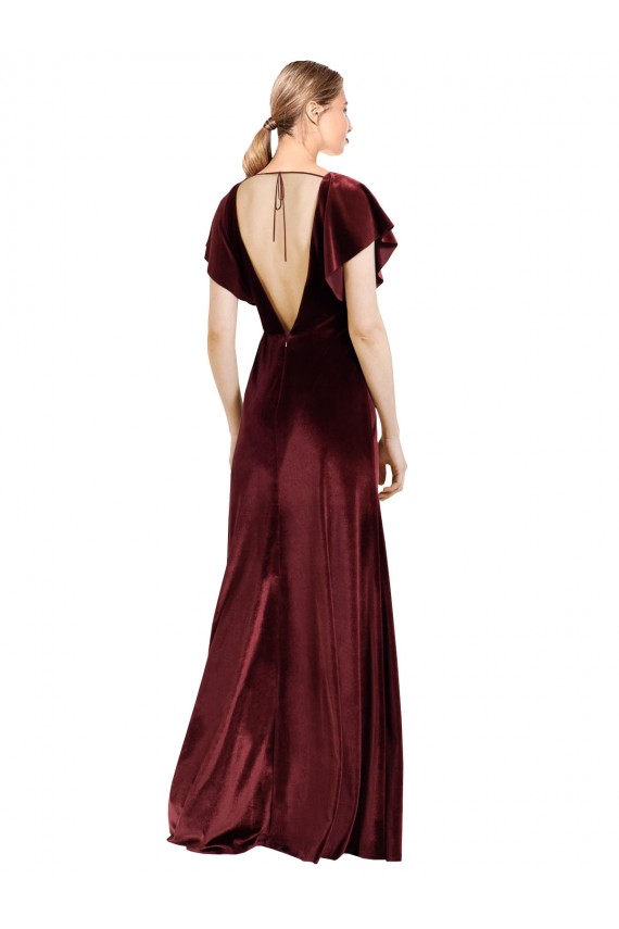 A-Line V-Neck Stretch Velvet Long Burgundy Prom Dress / Bridesmaid Dress Sydney