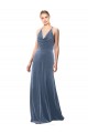 A-Line Cowl Neck Stretch Velvet Long Dusty Blue Prom Dress / Bridesmaid Dress Sydney