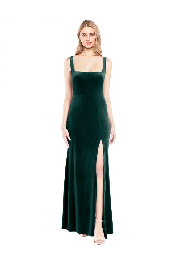 A-Line Square Neck Stretch Velvet Long Dark Green Prom Dress / Bridesmaid Dress Sydney
