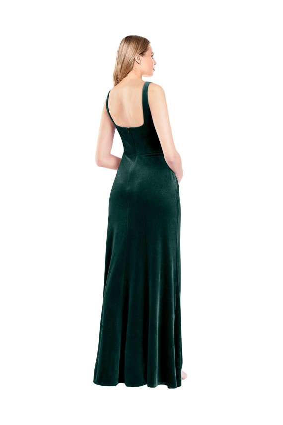 A-Line Square Neck Stretch Velvet Long Dark Green Prom Dress / Bridesmaid Dress Sydney