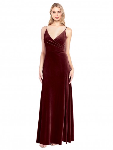 A-Line V-Neck Stretch Velvet Long Burgundy Black Tie Prom Dress / Bridesmaid Dress Sydney