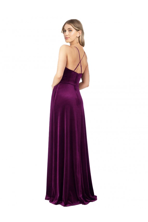 A-Line V-Neck Stretch Velvet Long Grape Formal Evening Gown / Prom Dress / Bridesmaid Dress Sydney
