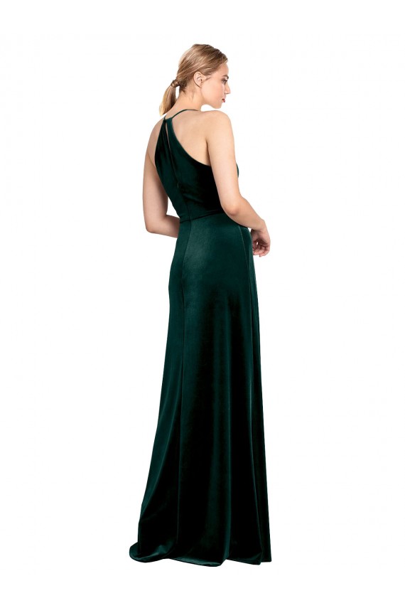 A-Line Jewel Neck Stretch Velvet Long Dark Green Prom Dress / Bridesmaid Dress Sydney