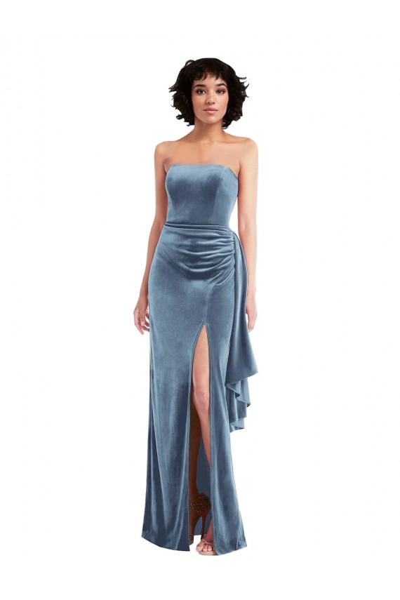 Sheath Strapless Stretch Velvet Long Dusty Blue Formal Evening Gown / Prom Dress / Bridesmaid Dress Sydney