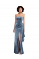 Sheath Strapless Stretch Velvet Long Dusty Blue Formal Evening Gown / Prom Dress / Bridesmaid Dress Sydney