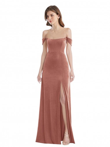 A-Line Off the Shoulder Stretch Velvet Long Cinnamon Rose Semi Formal Evening Dress / Prom Dress / Bridesmaid Dress Sydney