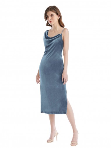 Sheath One Shoulder Stretch Velvet Long Dusty Blue Semi Formal Evening Dress / Prom Dress / Bridesmaid Dress Sydney