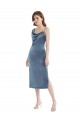 Sheath One Shoulder Stretch Velvet Long Dusty Blue Semi Formal Evening Dress / Prom Dress / Bridesmaid Dress Sydney