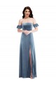 A-Line Off the Shoulder Stretch Velvet Long Dusty Blue Formal Dress / Bridesmaid Dress Sydney