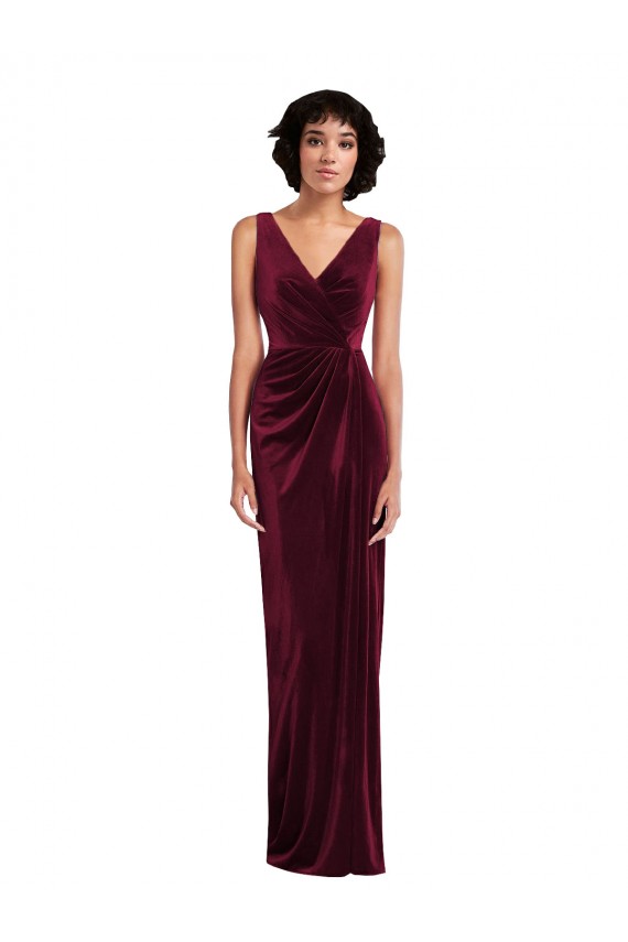 Sheath V-Neck Stretch Velvet Long Burgundy Semi Formal Evening Dress / Prom Dress / Bridesmaid Dress Sydney