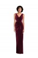 Sheath V-Neck Stretch Velvet Long Burgundy Semi Formal Evening Dress / Prom Dress / Bridesmaid Dress Sydney