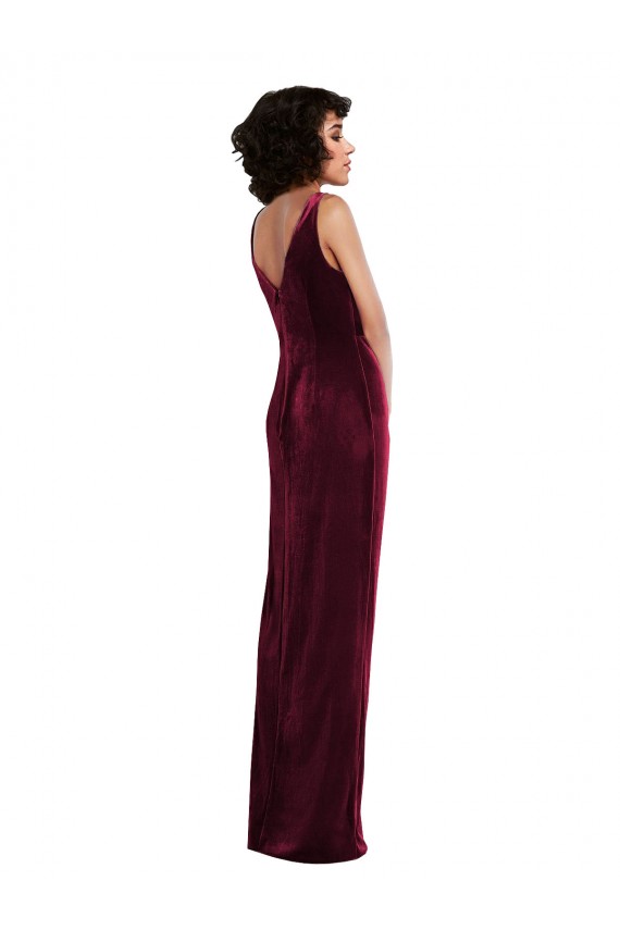 Sheath V-Neck Stretch Velvet Long Burgundy Semi Formal Evening Dress / Prom Dress / Bridesmaid Dress Sydney
