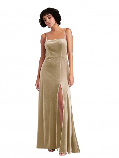 A-Line Square Neck Stretch Velvet Long Champagne Formal Evening Gown / Prom Dress / Bridesmaid Dress Sydney