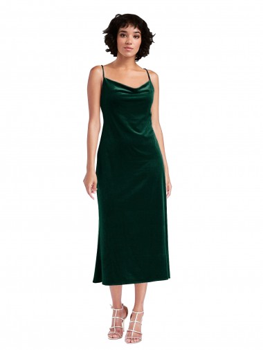 Sheath Cowl Neck Stretch Velvet Midi Length Dark Green Black Tie Evening Gown / Prom Dress / Bridesmaid Dress Sydney