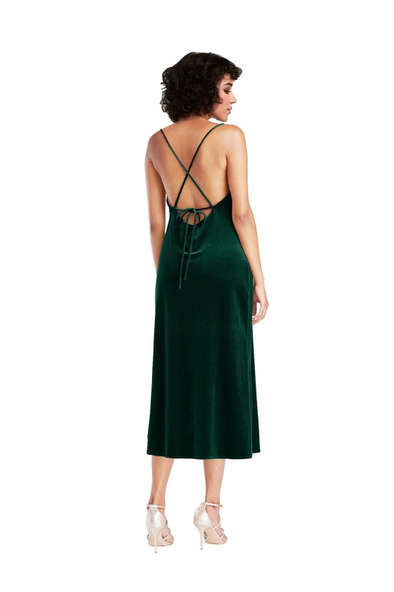Sheath Cowl Neck Stretch Velvet Midi Length Dark Green Black Tie Evening Gown / Prom Dress / Bridesmaid Dress Sydney