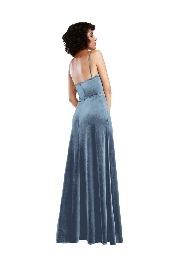 Sheath Cowl Neck Stretch Velvet Long Dusty Blue Semi Formal Evening Dress / Prom Dress / Bridesmaid Dress Sydney
