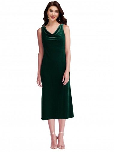 Sheath Cowl Neck Stretch Velvet Midi Length Dark Green Evening Gown / Prom Dress / Bridesmaid Dress Sydney