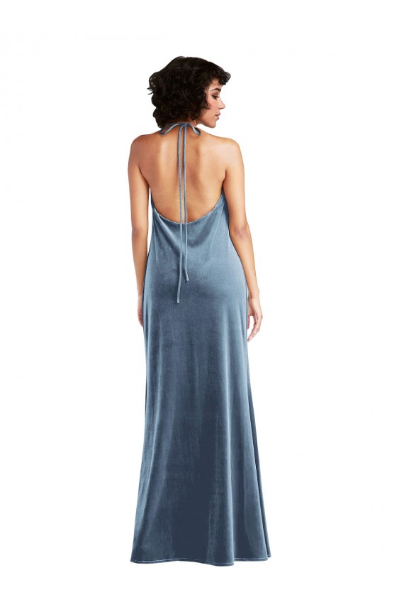 Sheath Cowl Neck Stretch Velvet Long Dusty Blue Bridesmaid Dress / Evening Dress Sydney