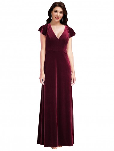 A-Line V-Neck Stretch Velvet Long Burgundy Semi Formal Evening Dress / Prom Dress / Bridesmaid Dress Sydney