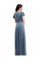 A-Line V-Neck Stretch Velvet Long Dusty Blue Black Tie Evening Gown / Prom Dress / Bridesmaid Dress Sydney