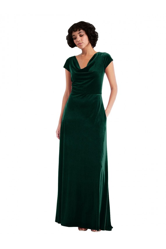 A-Line Cowl Neck Stretch Velvet Long Dark Green Black Tie Evening Gown / Prom Dress / Bridesmaid Dress Sydney