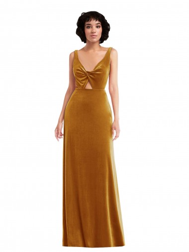 Trumpet V-Neck Stretch Velvet Long Gold Semi Formal Evening Dress / Prom Dress / Bridesmaid Dress Sydney