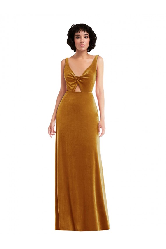 Trumpet V-Neck Stretch Velvet Long Gold Semi Formal Evening Dress / Prom Dress / Bridesmaid Dress Sydney