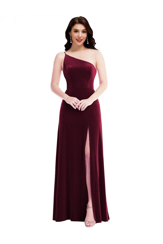 Trumpet One Shoulder Stretch Velvet Long Burgundy Black Tie Evening Gown / Prom Dress / Bridesmaid Dress Sydney