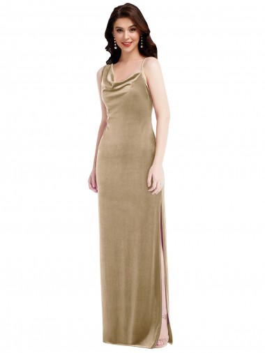 Sheath One Shoulder Stretch Velvet Long Champagne Black Tie Evening Gown / Prom Dress / Bridesmaid Dress Sydney