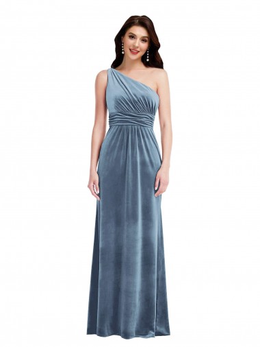 A-Line Off the Shoulder Stretch Velvet Long Dusty Blue Bridesmaid Dress / Evening Dress Sydney