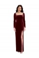 A-Line Square Neck Stretch Velvet Long Burgundy Prom Dress / Bridesmaid Dress Sydney