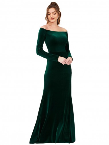 Sheath Off the Shoulder Stretch Velvet Long Dark Green Formal Evening Gown / Prom Dress / Bridesmaid Dress Sydney