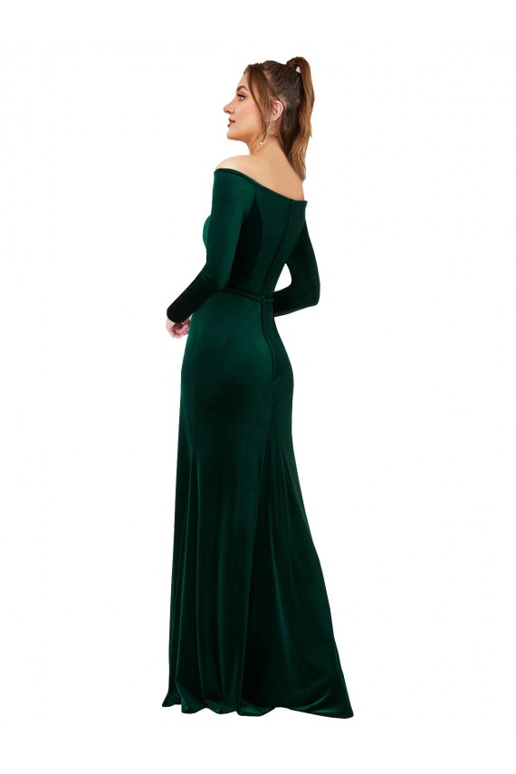 Sheath Off the Shoulder Stretch Velvet Long Dark Green Formal Evening Gown / Prom Dress / Bridesmaid Dress Sydney