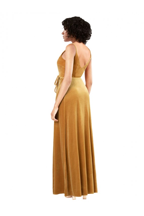 Column V-Neck Stretch Velvet Long Gold Black Tie Evening Gown / Prom Dress / Bridesmaid Dress Sydney
